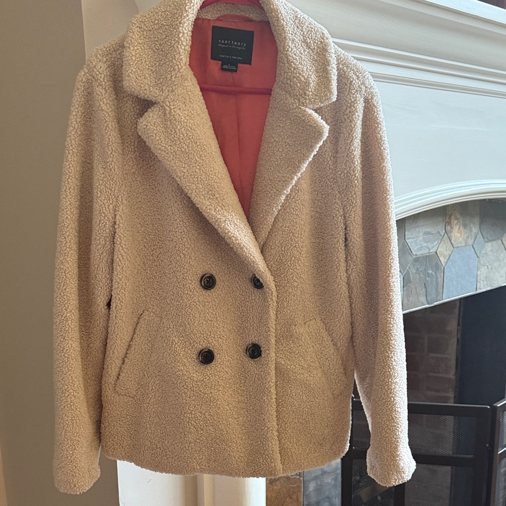 Sanctuary Cream Teddy Peacoat Jacket
